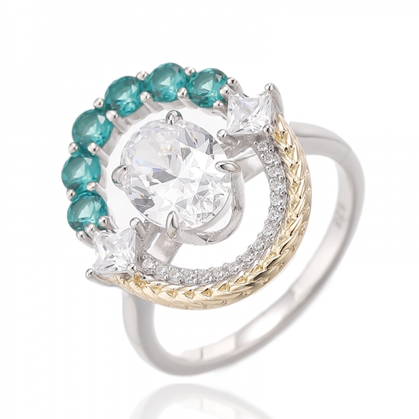 Anillo de plata con ópalo ovalado y cuadrado con baño de dos tonos 