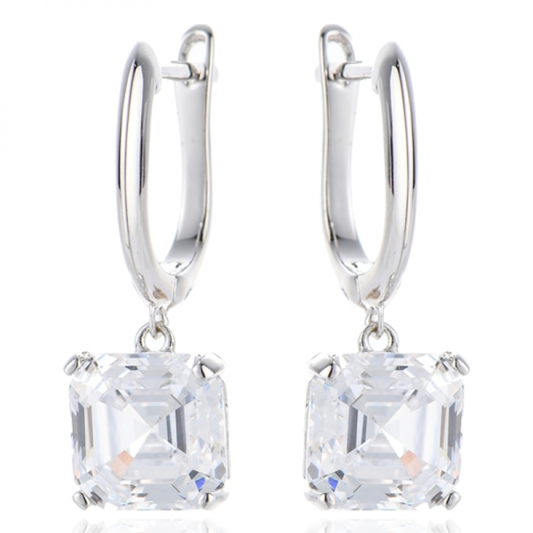 Pendientes Asscher de plata rodiada con circonitas cúbicas blancas 