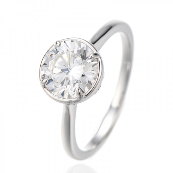 Anillo de plata 925 con baño de rodio y circonita cúbica blanca redonda 