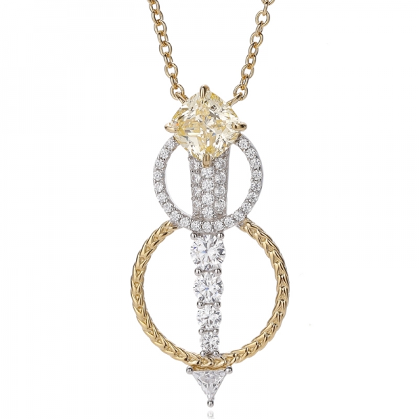 Colgante de plata con ópalo redondo y circonita cúbica blanca en forma de cojín, con baño bicolor. 