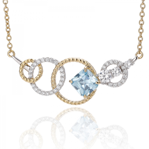 Colgante de plata 925 con ópalo redondo y circonita cúbica blanca en forma de cojín, con baño bicolor. 