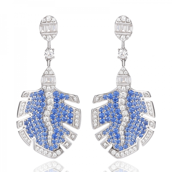 Pendiente redondo verde nano y cónico de circonita cúbica blanca en plata rodiada 